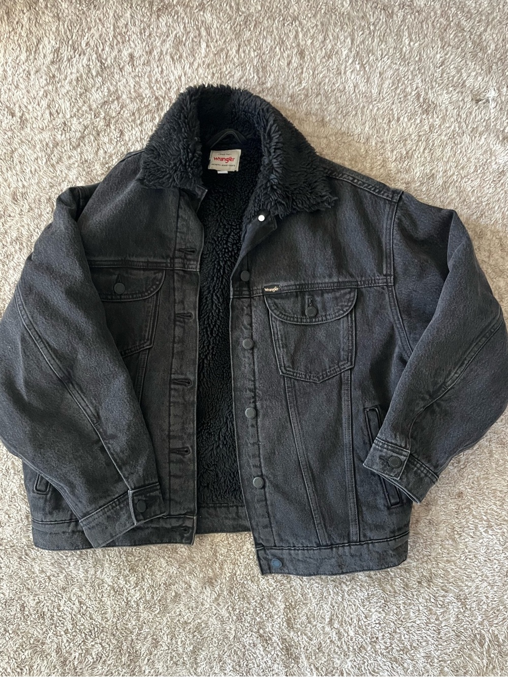 Wrangler Sherpa Lined Black Denim Jacket